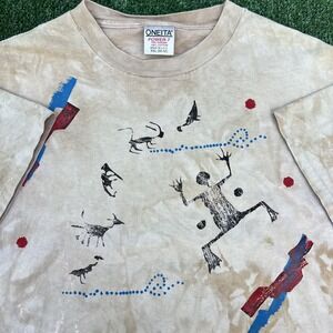 VTG Abstract Art Joan Miro Style T-Shirt Mens 2XL Brown USA Hieroglyphics 90s